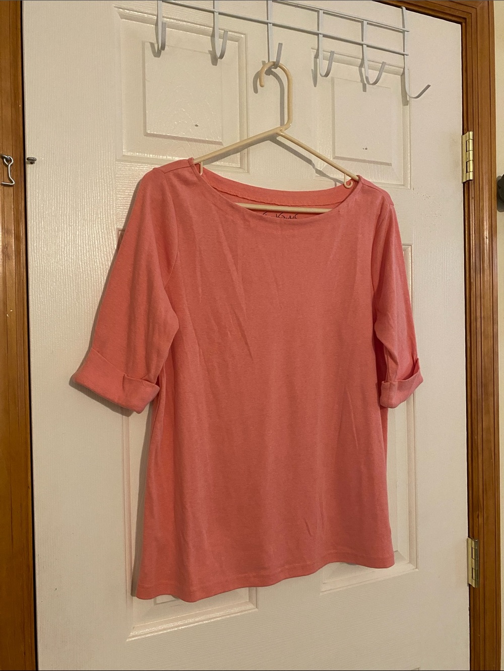 Gloria Vanderbilt Coral-Pink Boatneck Elbow-Sleeve Top
